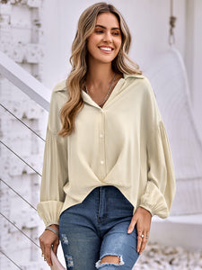 Johnny Collar Buttoned Dropped Shoulder Top