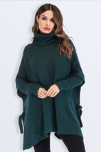 Load image into Gallery viewer, Tied Turtleneck Asymmetrical Hem Sweater
