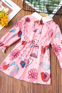 Baby Girl Bird Print Collared Dress