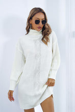 Load image into Gallery viewer, Openwork Turtleneck Long Sleeve Sweater Dress
