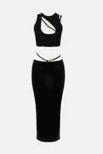 Load image into Gallery viewer, PU Leather Cutout Cropped Top and Maxi Skirt Set
