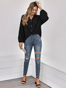 Johnny Collar Buttoned Dropped Shoulder Top