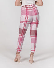 Load image into Gallery viewer, Womens Pants, Pink And White Plaid Style Belted Tapered Trouser Bottoms
