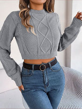 Load image into Gallery viewer, Cable-Knit Round Neck Cropped Sweater
