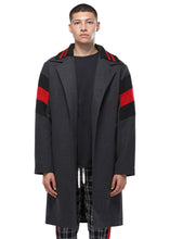 Load image into Gallery viewer, Konus Men&#39;s Wool Blend Long Coat with Contrast Stripes - Charcoal
