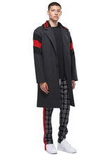 Load image into Gallery viewer, Konus Men&#39;s Wool Blend Long Coat with Contrast Stripes - Charcoal
