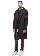 Load image into Gallery viewer, Konus Men&#39;s Wool Blend Long Coat with Contrast Stripes - Charcoal
