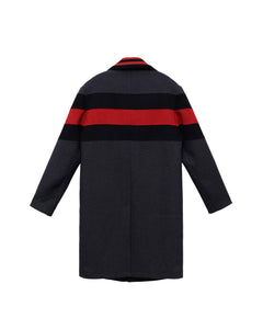 Konus Men's Wool Blend Long Coat with Contrast Stripes - Charcoal