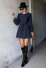 Load image into Gallery viewer, Frill Trim Tie Waist Puff Sleeve Mini Dress
