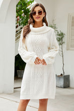 Load image into Gallery viewer, Mixed Knit Turtleneck Lantern Sleeve Sweater Dress
