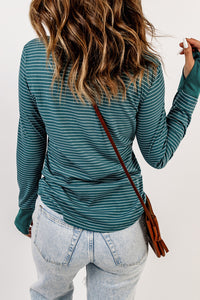 Striped Quarter-Snap Thumbhole Sleeve Top