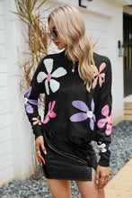 Load image into Gallery viewer, Floral Dropped Shoulder Ribbed Trim Sweater
