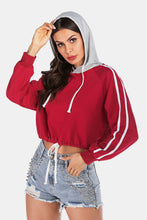 Load image into Gallery viewer, Full Size Side Stripe Drawstring Hem Cropped Hoodie
