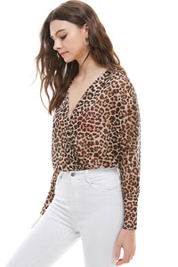 Leopard animal Surplice Dolman Sleeve Bodysuit