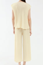 Load image into Gallery viewer, Accordion Pleated Notched Neck Top and Cropped Wide Leg Pants Set
