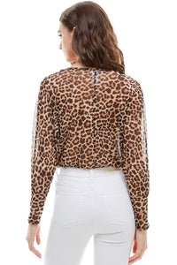 Leopard animal Surplice Dolman Sleeve Bodysuit