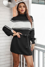 Load image into Gallery viewer, Contrast Tie Front Long Sleeve Sweater Dress
