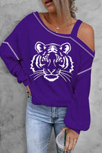 Load image into Gallery viewer, Tiger Graphic Long Sleeve Asymmetrical Neck Top
