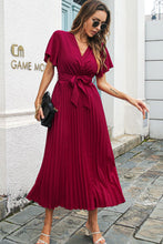 Load image into Gallery viewer, Flutter Sleeve Belted Surplice Midi Dress
