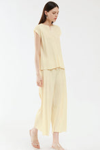 Load image into Gallery viewer, Accordion Pleated Notched Neck Top and Cropped Wide Leg Pants Set
