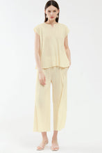 Load image into Gallery viewer, Accordion Pleated Notched Neck Top and Cropped Wide Leg Pants Set
