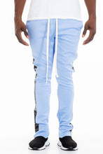 Load image into Gallery viewer, LEATHER TRACK PANTS - LIGHT BLUE
