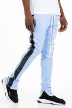 Load image into Gallery viewer, LEATHER TRACK PANTS - LIGHT BLUE
