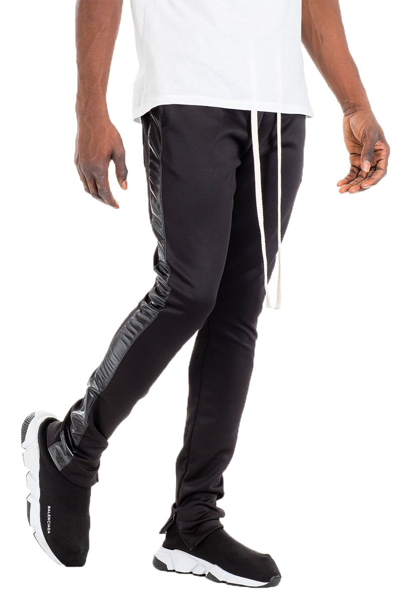 LEATHER TRACK PANTS - BLACK