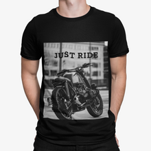 Cargar imagen en el visor de la galería, Camiseta de algodón grueso con la frase &quot;Just Ride&quot; en moto
