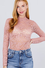 Load image into Gallery viewer, Scallop Mock Neck Long Sleeve Lace Bodysuit
