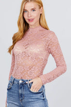 Load image into Gallery viewer, Scallop Mock Neck Long Sleeve Lace Bodysuit
