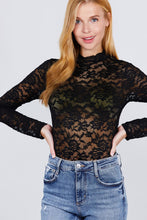 Load image into Gallery viewer, Scallop Mock Neck Long Sleeve Lace Bodysuit
