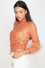 Load image into Gallery viewer, Lace Trim Balloon Sleeve Smocked Top
