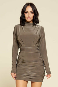 Ruched Detail Solid Mini Dress