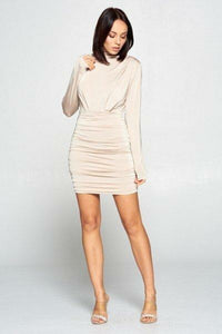 Ruched Detail Solid Mini Dress