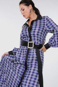 Plaid in Blue Belted Maxi Dress