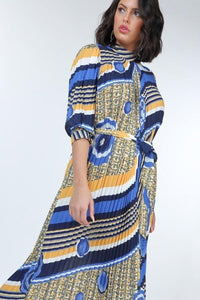 Multi Print Pleated Midi Dress