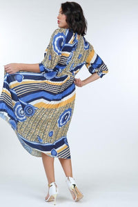 Multi Print Pleated Midi Dress