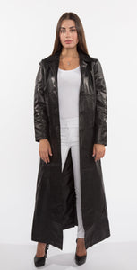 Copy of Ladies 3 Button Matrix Black Full Length Leather Coat