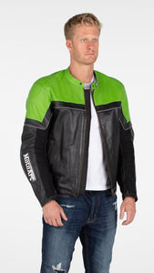 Chaqueta de cuero verde y negra MotoArt Motorcycle Racing Pro Series I para hombre