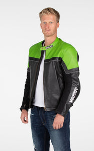 Chaqueta de cuero verde y negra MotoArt Motorcycle Racing Pro Series I para hombre