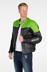 Chaqueta de cuero verde y negra MotoArt Motorcycle Racing Pro Series I para hombre