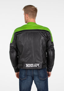 Chaqueta de cuero verde y negra MotoArt Motorcycle Racing Pro Series I para hombre