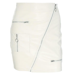 Elegant White PU Leather Length High Waist Mini Skirt