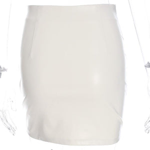 Elegant White PU Leather Length High Waist Mini Skirt