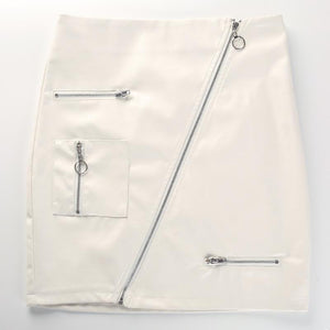 Elegant White PU Leather Length High Waist Mini Skirt