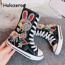 Load image into Gallery viewer, Girls/ Kids Rhinestone Canvas  Sport High-top Sneakers
