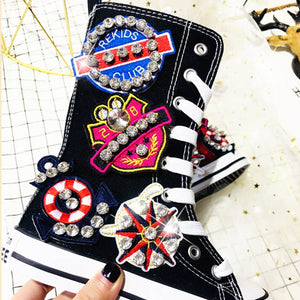 Girls Rhinestone Sport  High-Top Sneakers