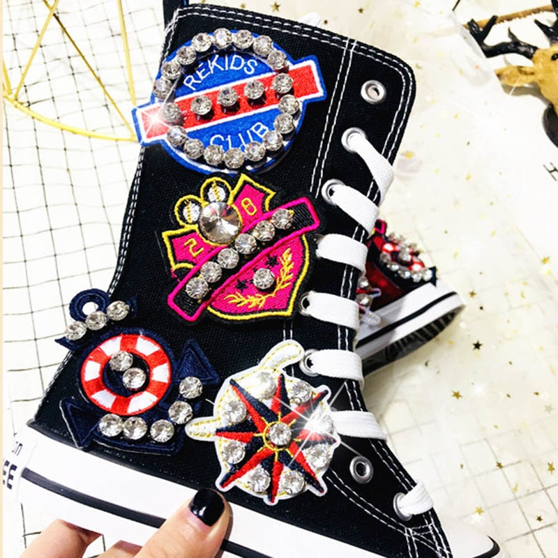 Girls Rhinestone Sport  High-Top Sneakers