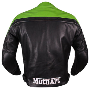 Chaqueta de cuero verde y negra MotoArt Motorcycle Racing Pro Series I para hombre